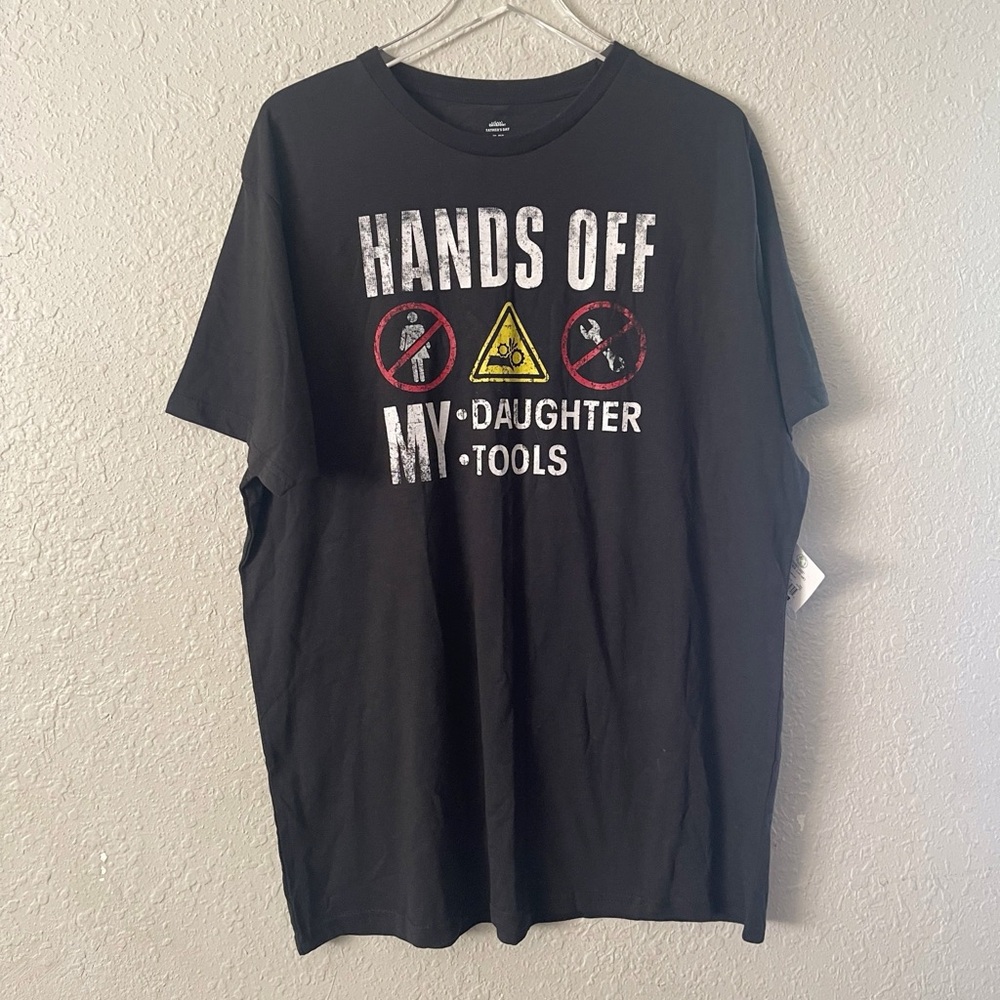 Hands Off My Daughter Dad Humor Graphic Black Shirt NWT XL